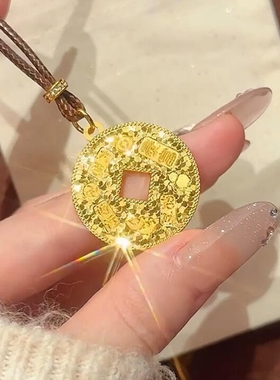 碎冰冰五帝钱项链女款新年锁骨链