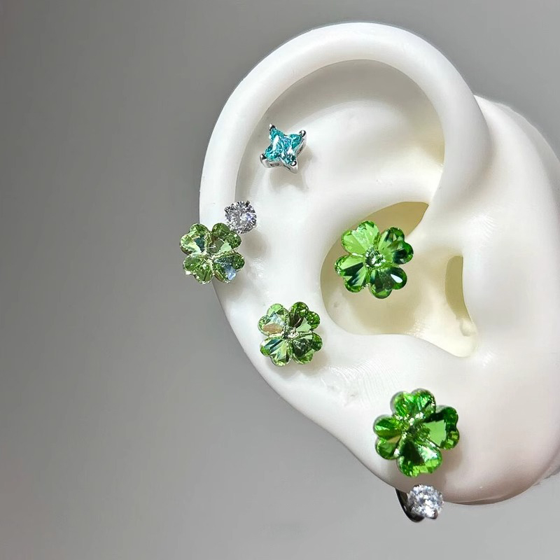 四叶草耳钉高级感耳蜗钉耳骨钉女