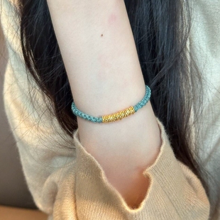 新中式湖水蓝跑环手链女小众设计手工编织手绳时尚高颜值闺蜜手饰