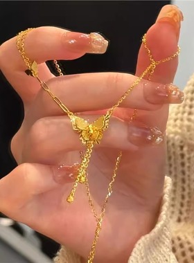 爆闪金色蝴蝶项链女款流苏配饰女