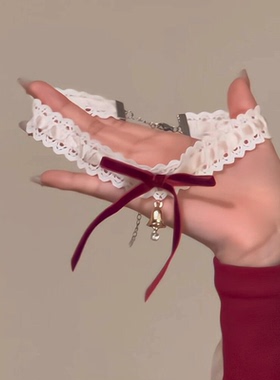 圣诞出片！蝴蝶结铃铛蕾丝项链女