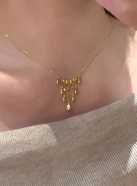 金色水滴流苏项链女显贵气锁骨链