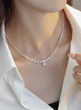 超闪仿碎银子珍珠项链女款锁骨链