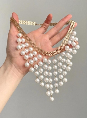 复古流苏仿珍珠项链女气质锁骨链