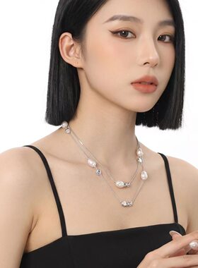 不规则仿珍珠项链女叠戴长款颈链