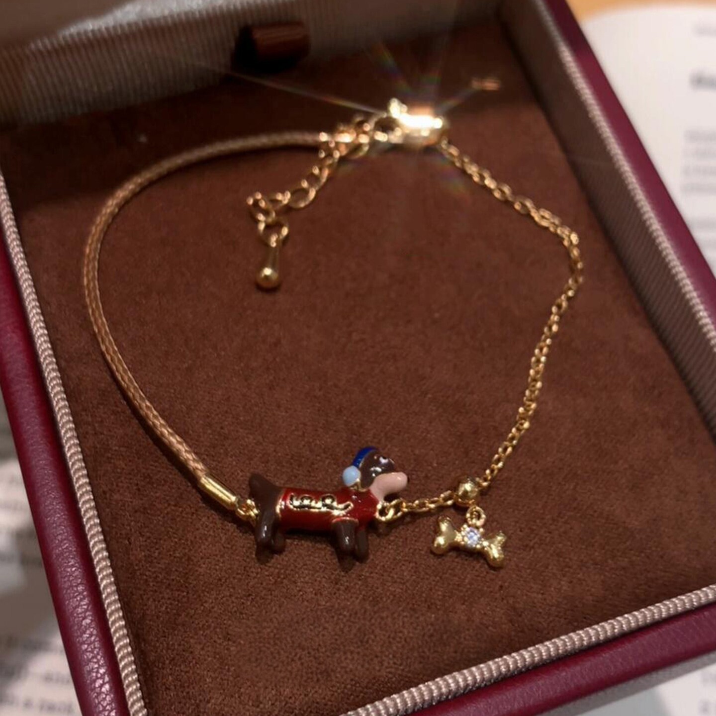 中古风微镶骨头滴釉腊肠狗手链女轻奢小众设计复古时尚高颜值手饰