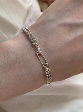 清冷感爱心别针手链女款古巴链