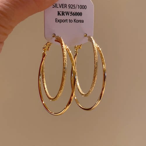 双层磨砂大圆圈耳圈高颜值耳环女