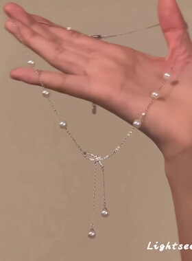 蝴蝶结仿珍珠项链女2025新爆款