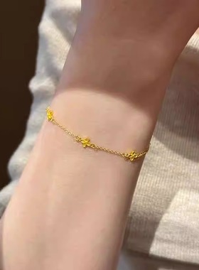 复古金色四叶花手链女款气质百搭