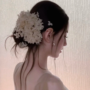 DIY超出片！绣球花团头花发饰复古时尚高级感拍写真造型新娘头饰