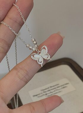 新中式蝴蝶仿猫眼石项链女高级感