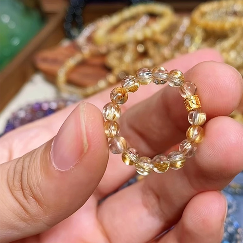 弹力绳仿黄水晶金发晶戒指女指环