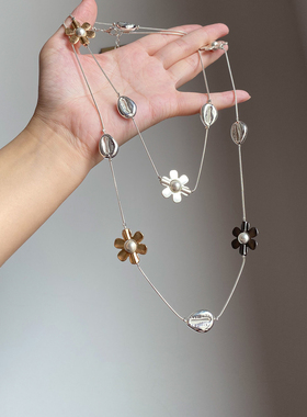 花朵叠戴项链女配饰长款毛衣链女