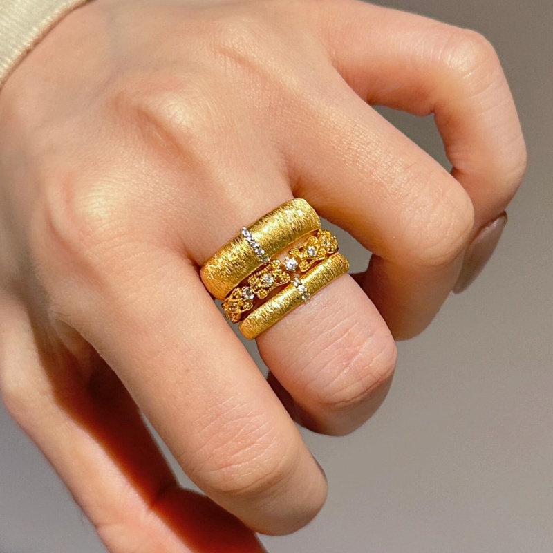 金色素圈戒指女小众设计轻奢高级