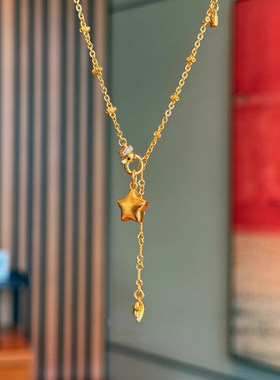 重工设计金色星星项链女轻奢小众