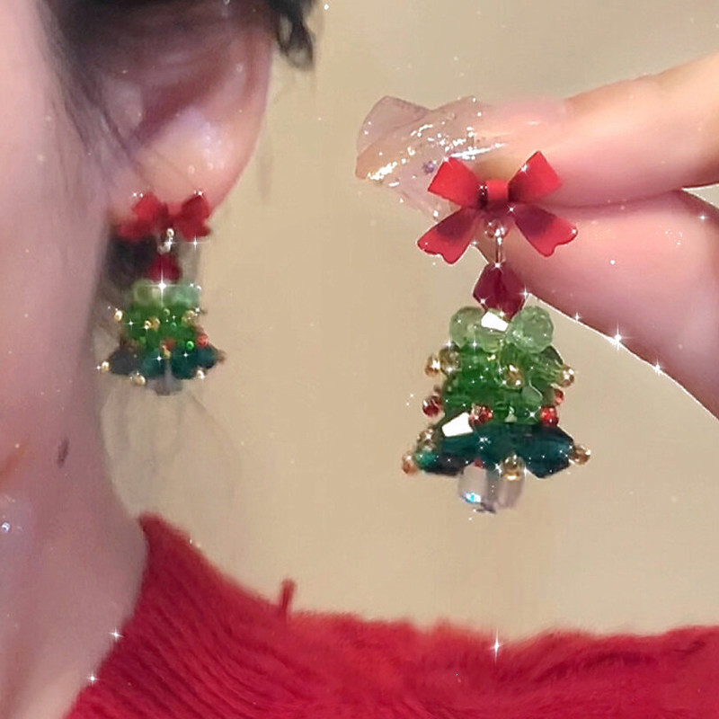 红配绿！红色蝴蝶结耳钉高级感独特漂亮耳环2025新款许愿树耳饰女,饰品/流行首饰/时尚饰品新,耳环,淘宝优惠券,粉丝福利购,淘宝优惠卷