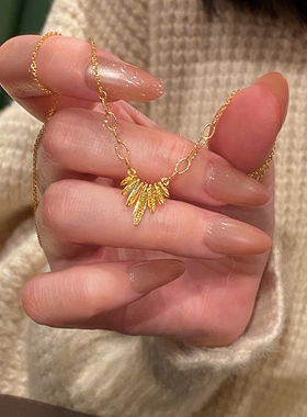 爆闪叶片金色吊坠项链轻奢锁骨链