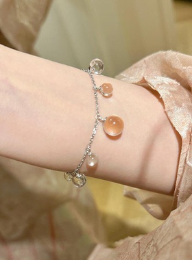 日系极简冰透白水圆珠手链女精致
