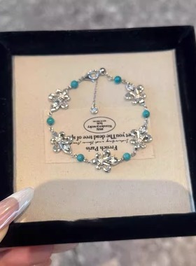 鸢尾花仿绿松手链女款中古风手串