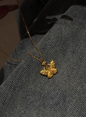 新中式金色蝴蝶吊坠项链女巨好看