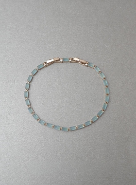 湖水绿方形拼接手链女小众设计