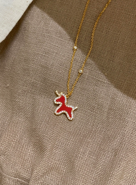 本命年生肖马项链女新年红色耳钉