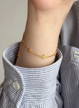 中古金色四叶草手链女款星芒手饰