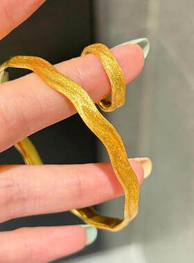金色素圈拉丝手链女轻奢小众手镯