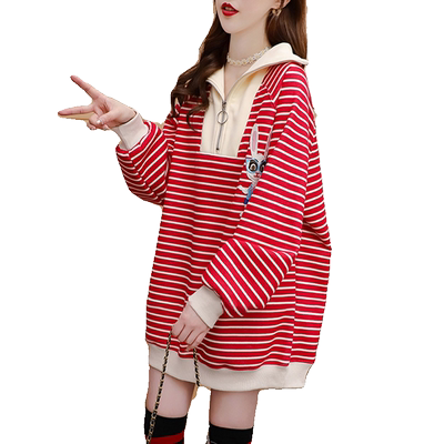 超好看2025新款条纹长袖女士卫衣