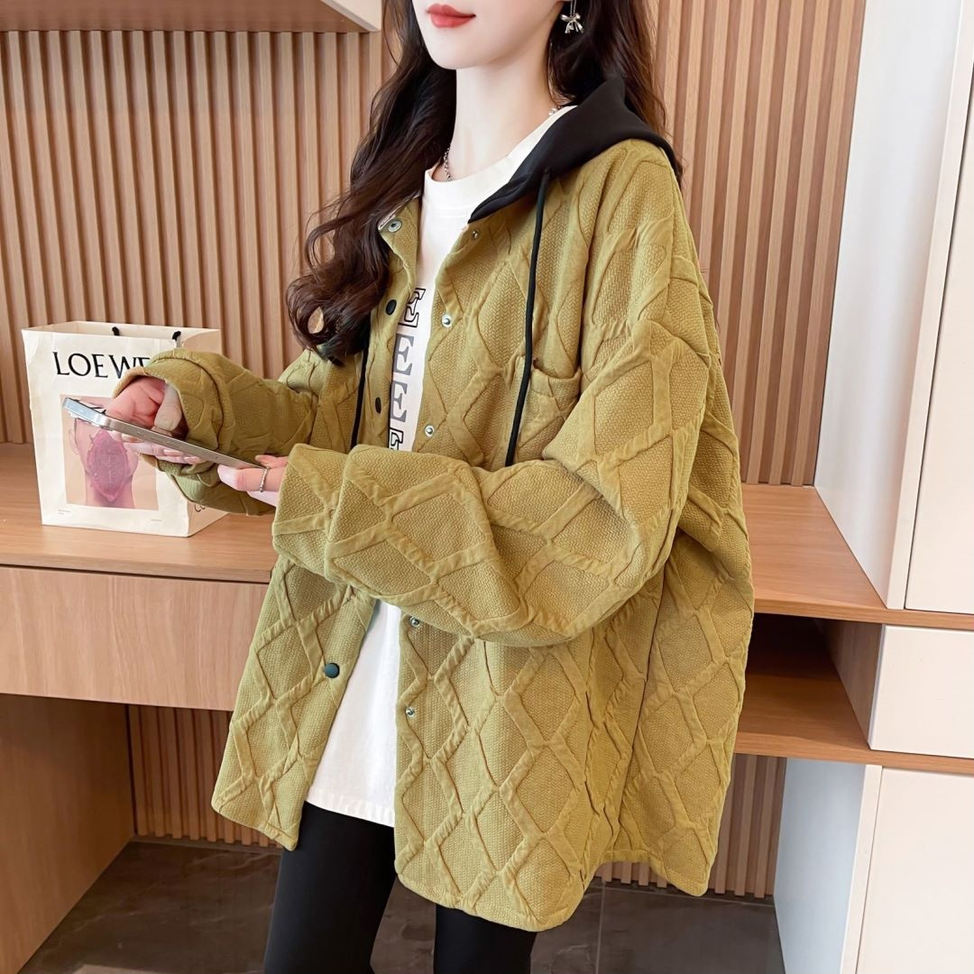 高级感韩版加厚提花衬衫外套女士