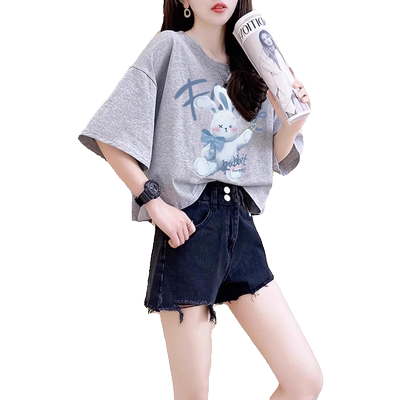 夏季小个子女生纯棉大版卡通t恤