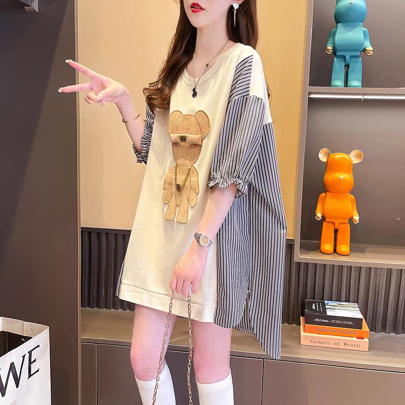 前短后长设计感短袖t恤女2025夏季胖mm大码洋气减龄爆款开叉上衣