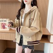 连帽薄款 棒球服女秋冬加绒加厚大码 胖mm爆款 欧货开衫 时尚 洋气外套