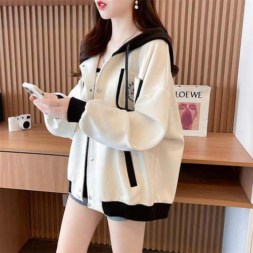 欧货爆款加绒撞色外套女胖mm