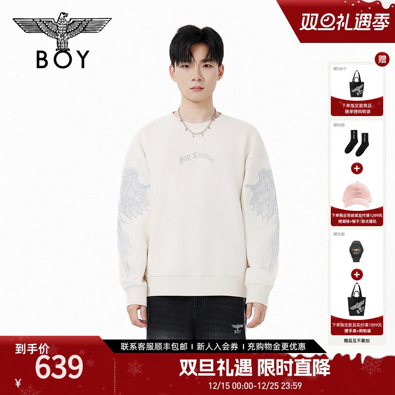 BOYLONDON情侣卫衣圆领套头2025年冬新款潮牌绣花上衣针