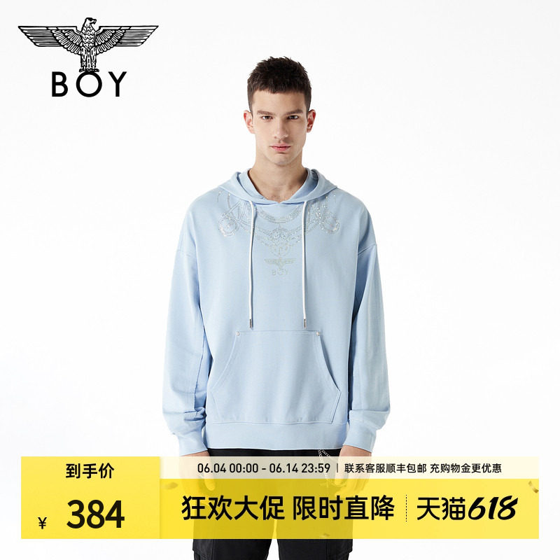 【阳光玫瑰】BOYLONDON春季烫钻宽松连帽长袖卫衣男女款N04017