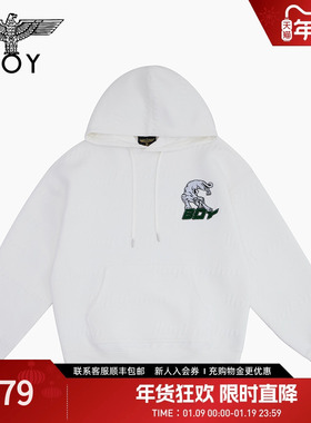 BOYLONDON春季男女同款连帽卫衣斜插袋提花高街朋克长袖N04016