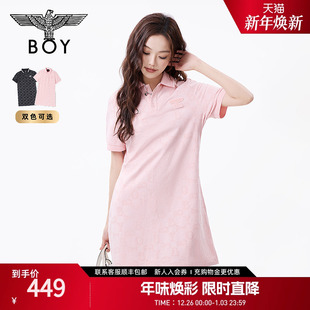 粉色满印春夏时尚 LONDON新款 BOY 潮牌连衣裙W17905 老钱风POLO