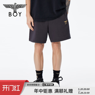 针织短裤 炭灰色金鹰小标潮牌短裤 春情侣款 BOYLONDON24新品 N14982