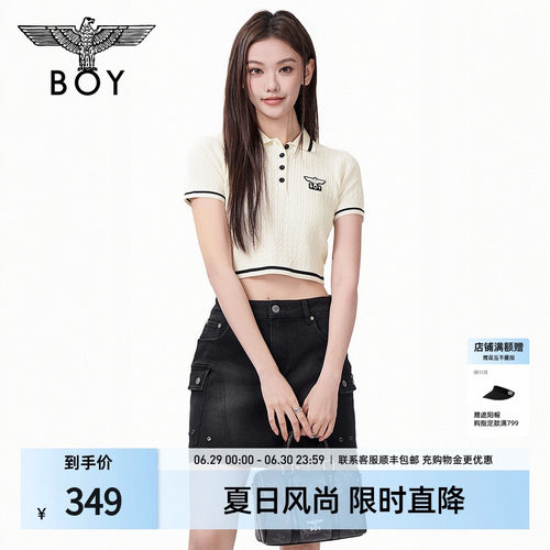 BOYLONDON复古时尚修身短款POLO衫高街潮牌女款针织短袖T恤W01079