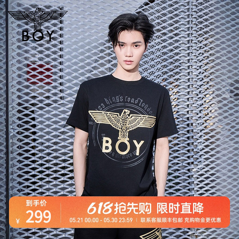 【时光轮环】BOYLONDON短袖情侣款夏季老鹰光环黑色T恤N0