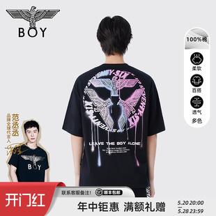 BOYLONDON春夏24新品 炫彩三鹰标印花潮牌T恤N01066 短袖 男女同款