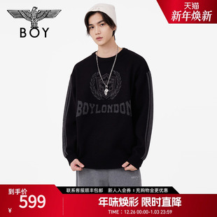 BOYLONDON冬情侣款 N600 毛衣撞色条纹学院风针织套头衫
