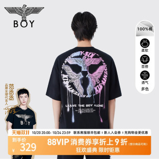 BOYLONDON春夏男女同款 炫彩三鹰标印花潮牌T恤N01066 短袖