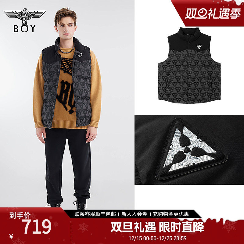 BOYLONDON黑色老鹰羽绒马甲