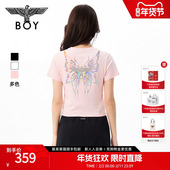 修身 短款 幻彩闪光翅膀短袖 BOYLONDON美式 2026春夏女款 T恤W01919