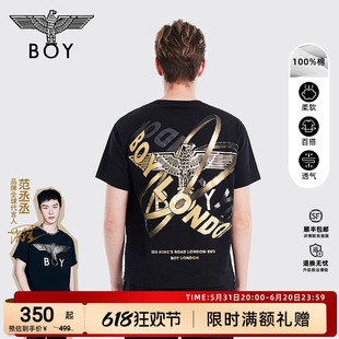 BOYLONDON短袖 情侣款 时光轮环 春夏老鹰光环黑色T恤N01902