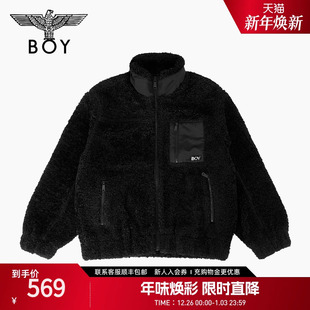 BOYLONDON春季 仿羊羔绒黑色潮牌休闲宽松外套M23700 男女同款