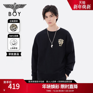男女同款 BOYLONDON春季 烫金潮牌黑色圆领卫衣N03901 正义勋章